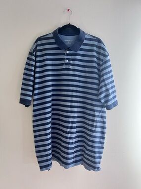 Striped Navy and Light Blue Polo Shirt - Men's